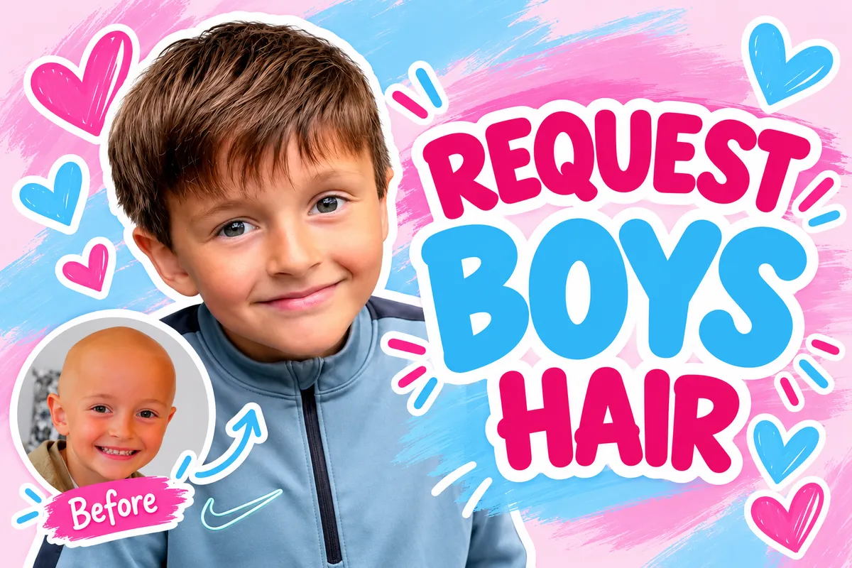 A natural hair system for a boy, with a photo from before.